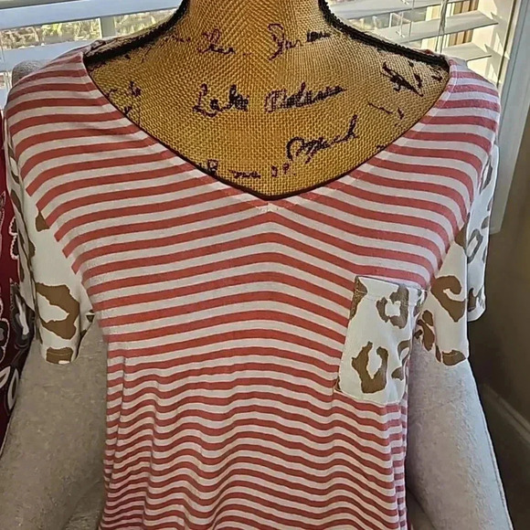 Honey Me Pink Striped Coquette Girl Preppy Animal Print Long Sleeve Tee Sz Lg - Picture 2 of 6